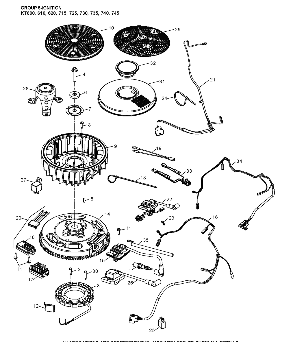 Kt740-3100 Ignition And Charging Diagram and Parts List for KT740-3100  Cub Cadet Lawn Tractor